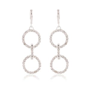 Women's Silver Circle Long Three Rhinestone Unique Western Earrings for Women Party Wear