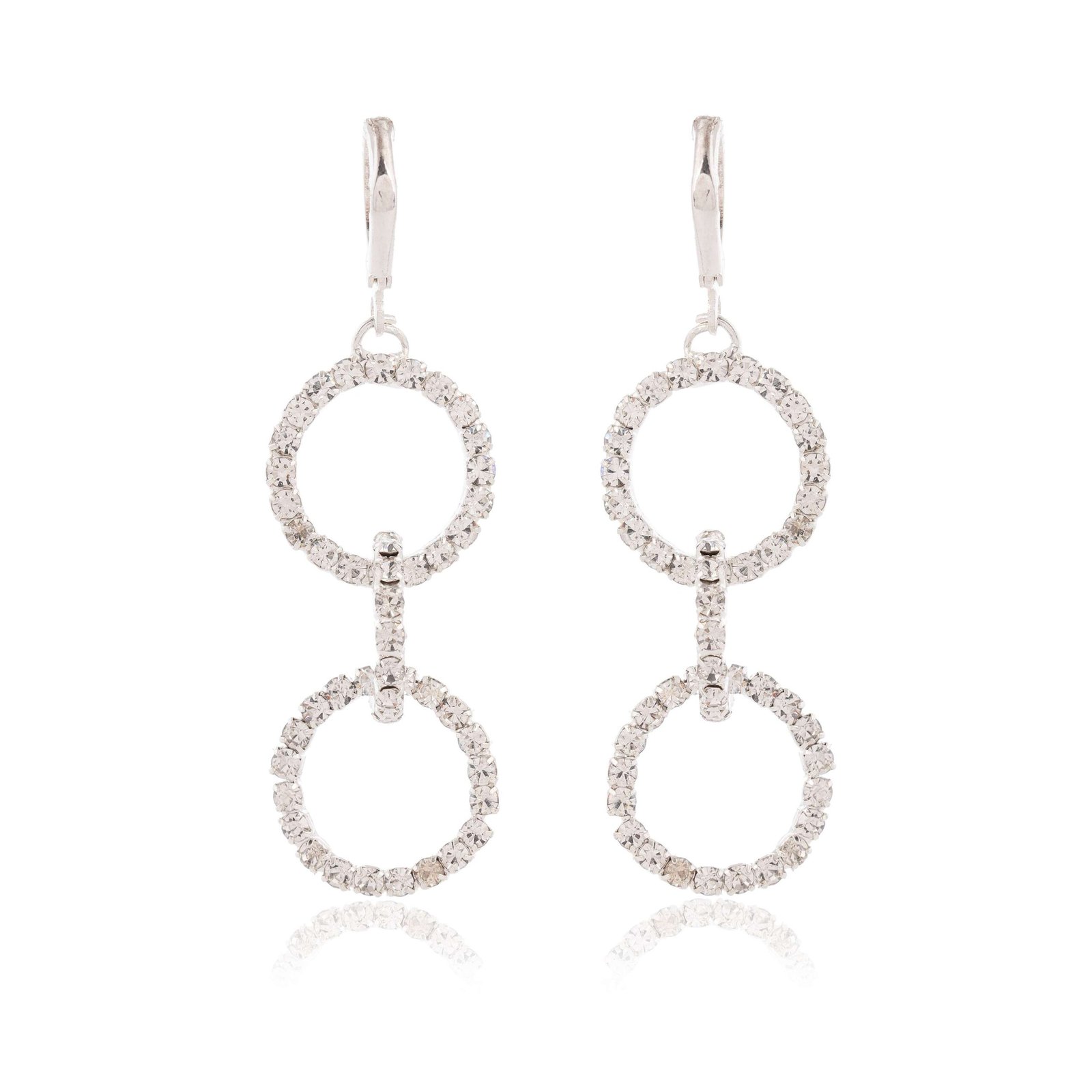 Women's Silver Circle Long Three Rhinestone Unique Western Earrings for Women Party Wear