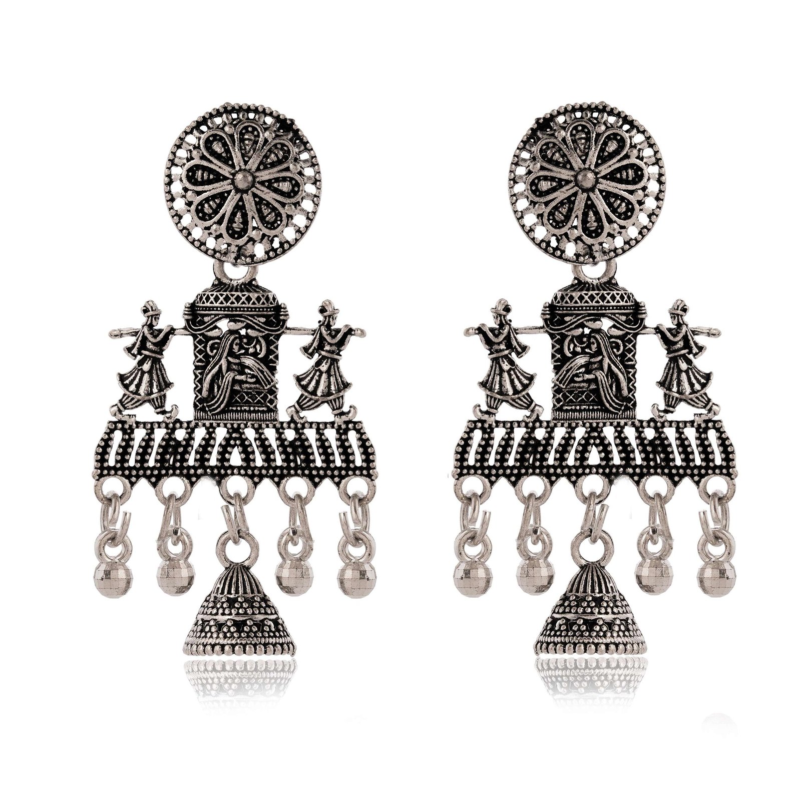 Women's Indian Traditional AZ838-OXidised Silver Earrings For Women | Doli Wedding Theme Jumka Wedding Wear