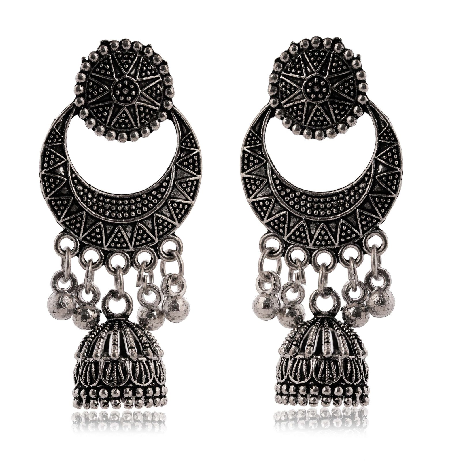 Women's Handmade Traditional Jhumki With Moon Motif Chandbali Design Ethnic Wedding Wear Earrings For Women