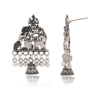 Women's Indian Traditional AZ838-OXidised Silver Earrings For Women | Elephent Design Jumki Wedding Wear