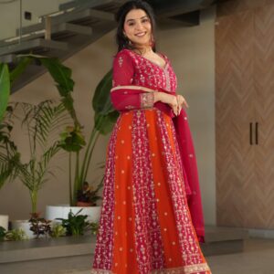 Premium Designer Faux Blooming Gown with Sequins & Zari Embroidered Dupatta