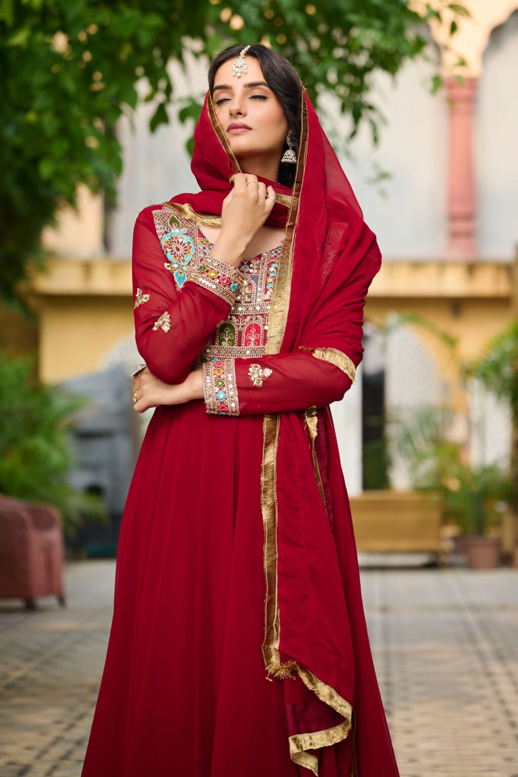Elegant Faux Blooming Designer Gown with Sequins , Multi-Thread Embroidery & Ethnic Dupatta Set - Image 2