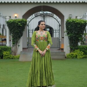 Navratri Special 14 Kg Reyon Designer Gown with Kutchi Gamthi Work | Flared Ethnic Wear for Women