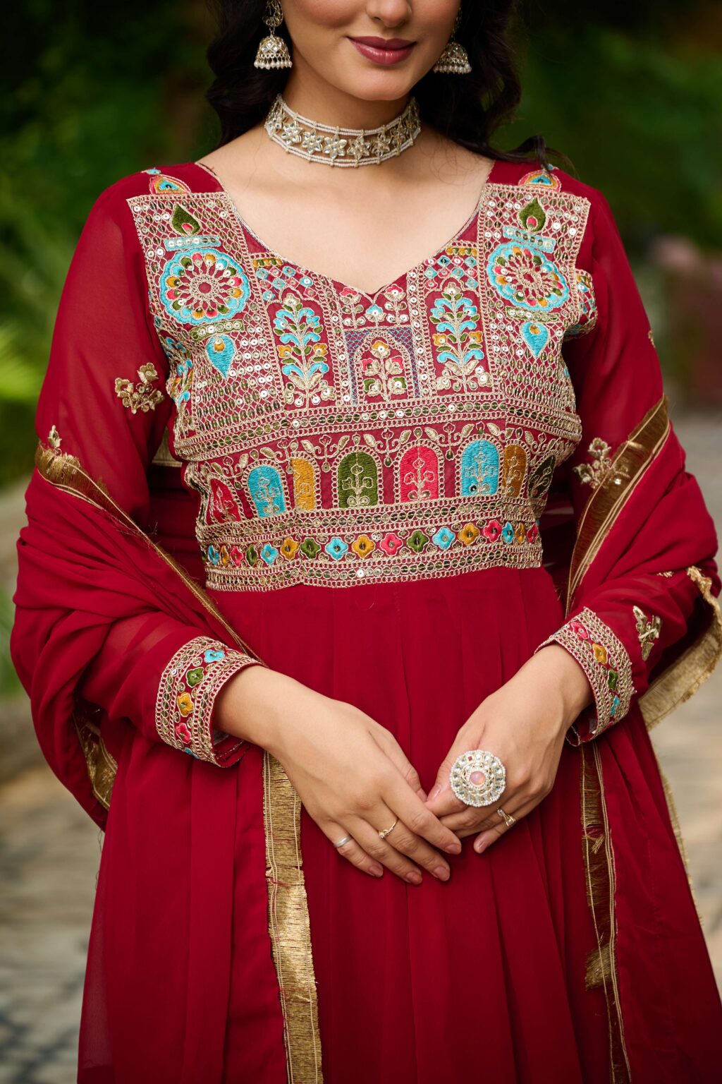 Elegant Faux Blooming Designer Gown with Sequins , Multi-Thread Embroidery & Ethnic Dupatta Set - Image 3
