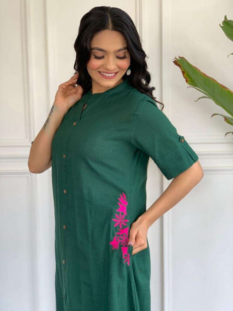 Women’s Cotton Embroiderd Long A-Line Kurti with Palazzo - Image 13