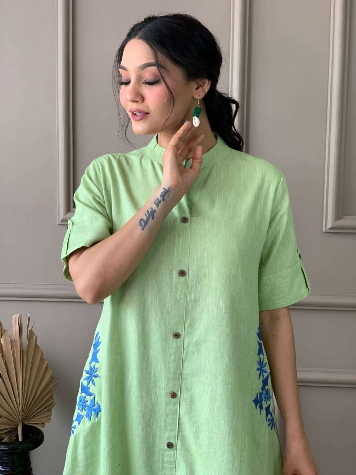 Women’s Cotton Embroiderd Long A-Line Kurti with Palazzo - Image 23