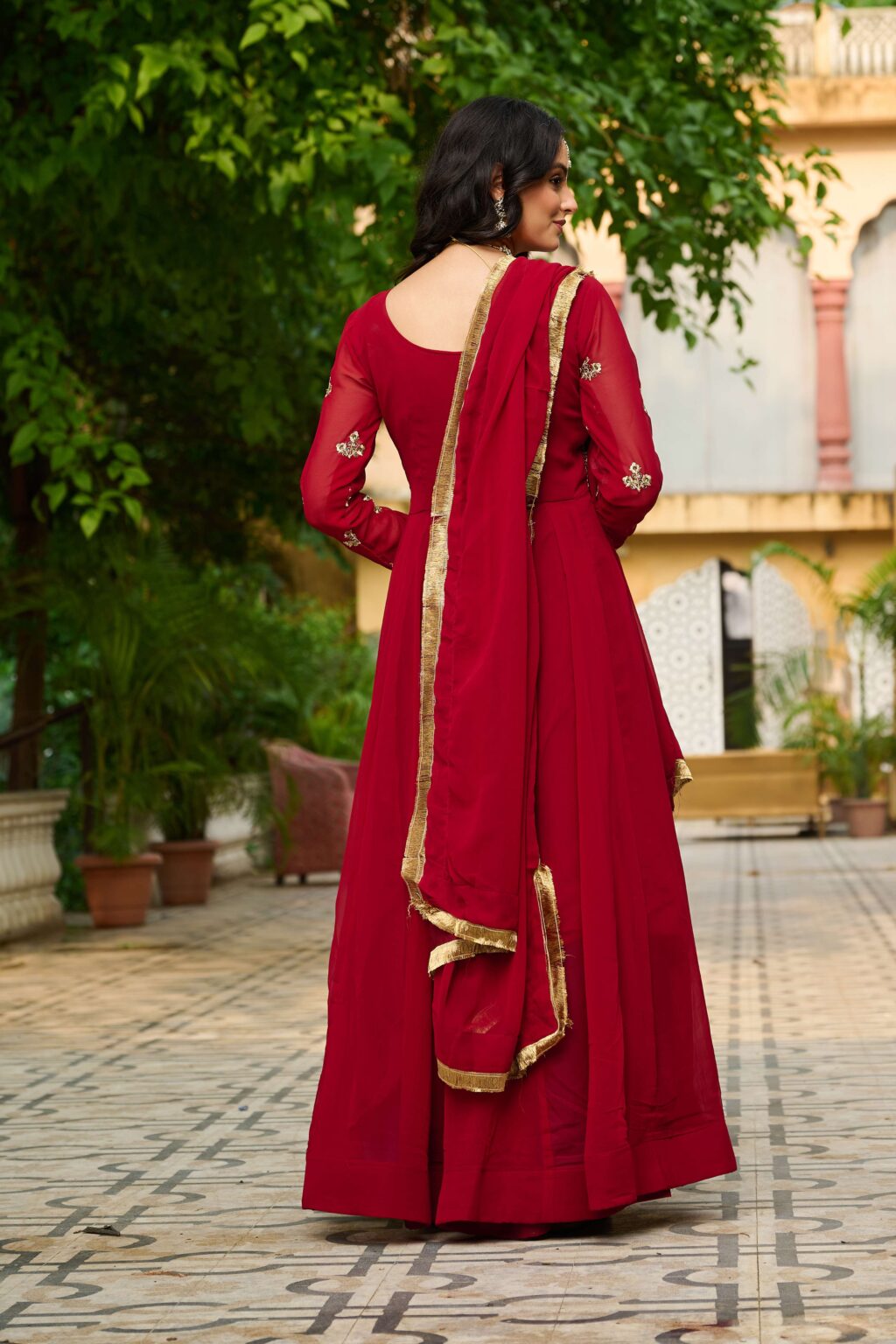 Elegant Faux Blooming Designer Gown with Sequins , Multi-Thread Embroidery & Ethnic Dupatta Set - Image 4