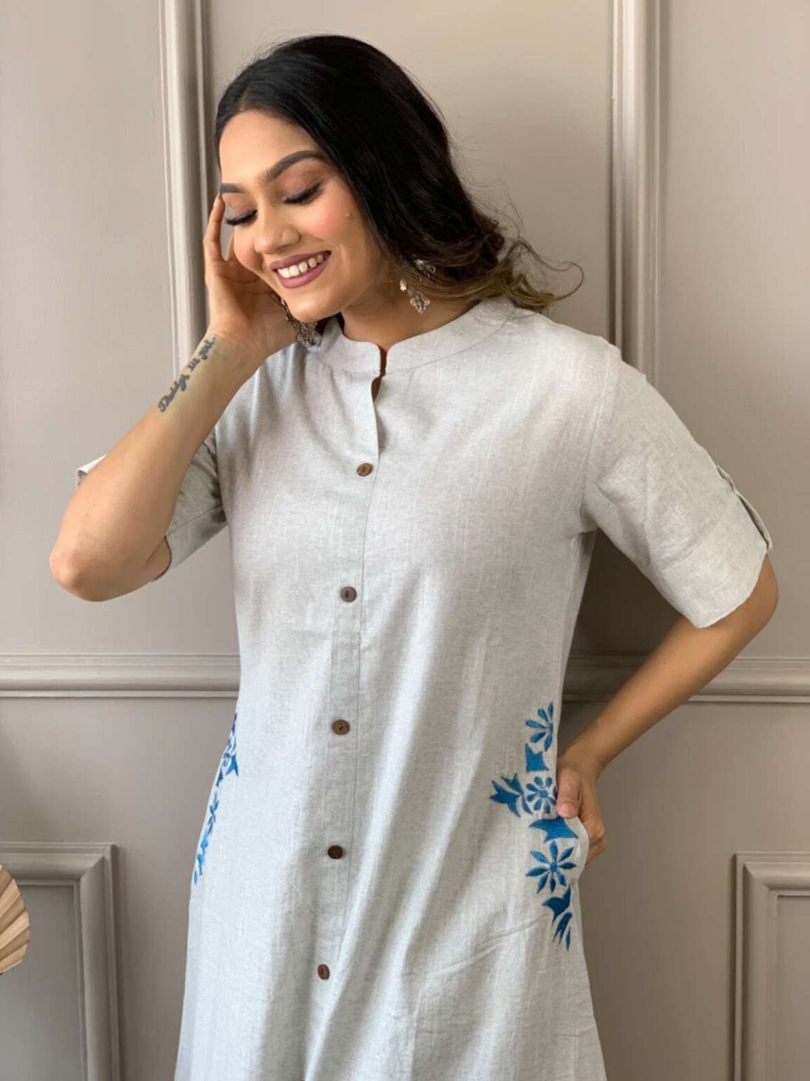 Women’s Cotton Embroiderd Long A-Line Kurti with Palazzo - Image 16