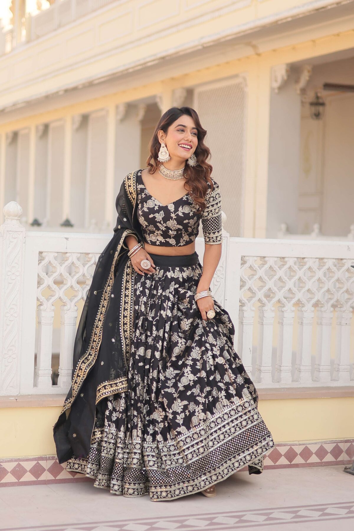 Designer Pure Viscose Jacquard Embroidered Lehenga Choli with Dupatta - Image 12