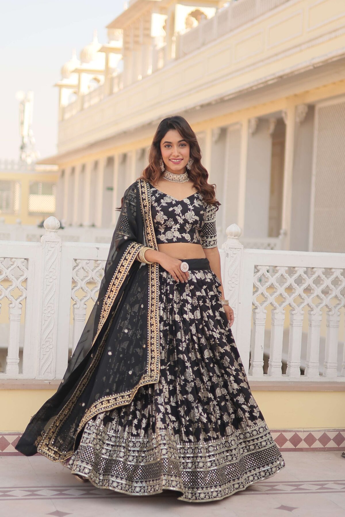 Designer Pure Viscose Jacquard Embroidered Lehenga Choli with Dupatta - Image 13