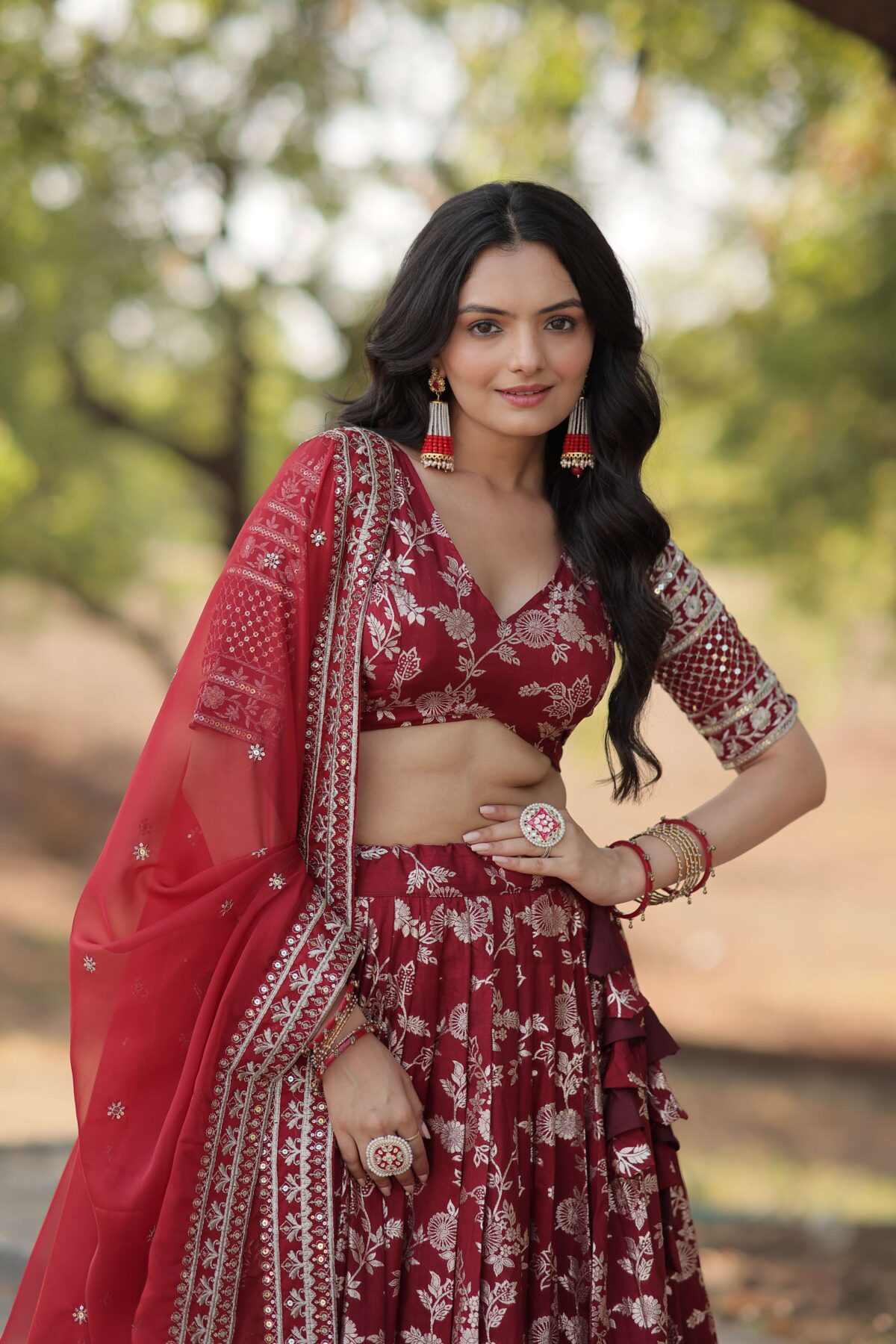 Designer Pure Viscose Jacquard Embroidered Lehenga Choli with Dupatta - Image 17