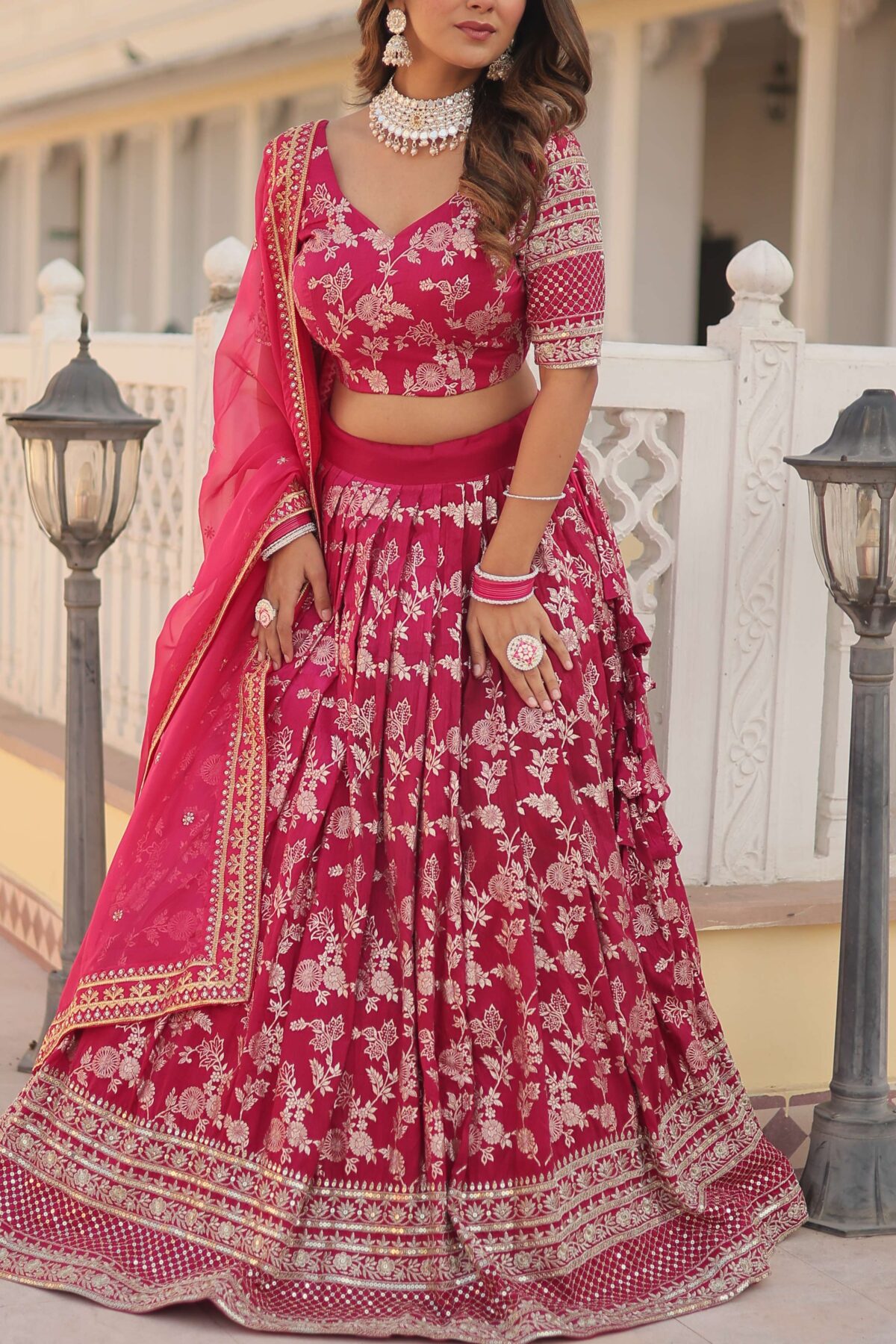 Designer Pure Viscose Jacquard Embroidered Lehenga Choli with Dupatta - Image 22
