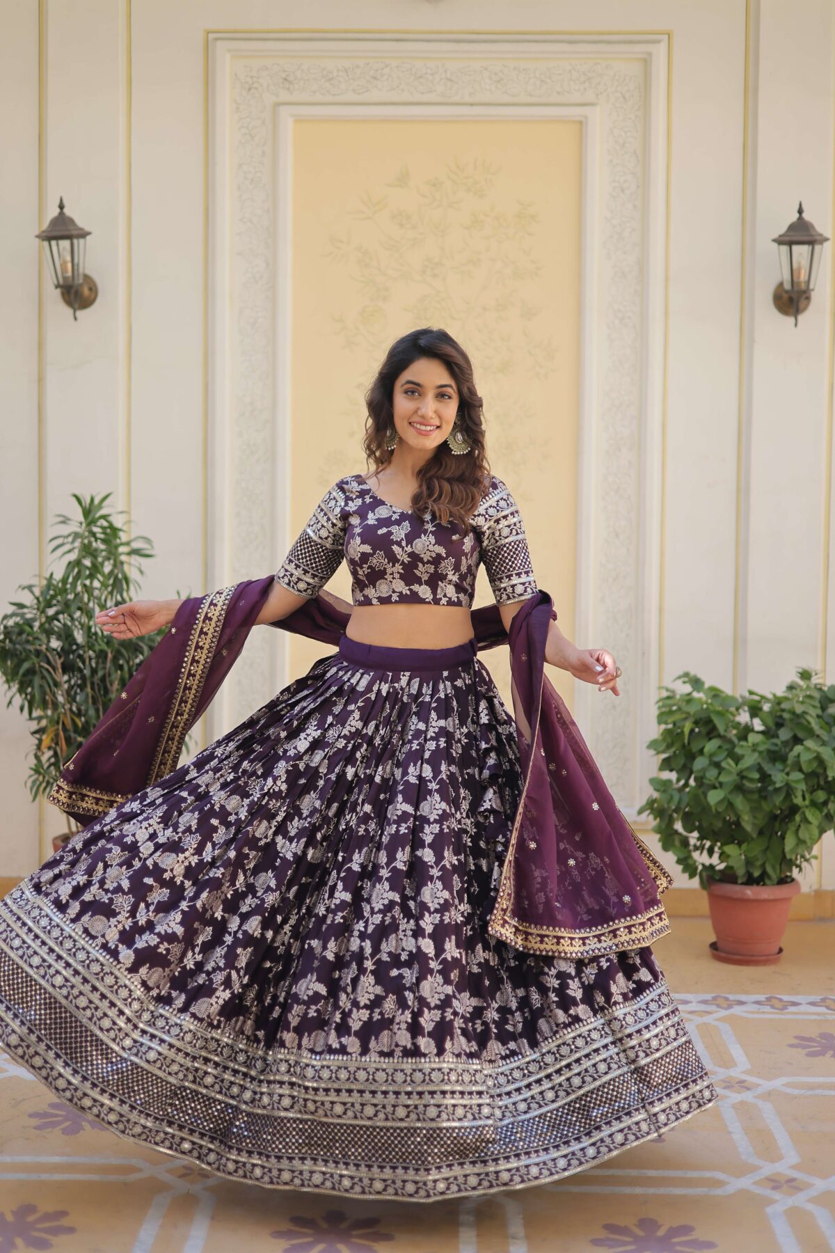 Designer Pure Viscose Jacquard Embroidered Lehenga Choli with Dupatta - Image 28