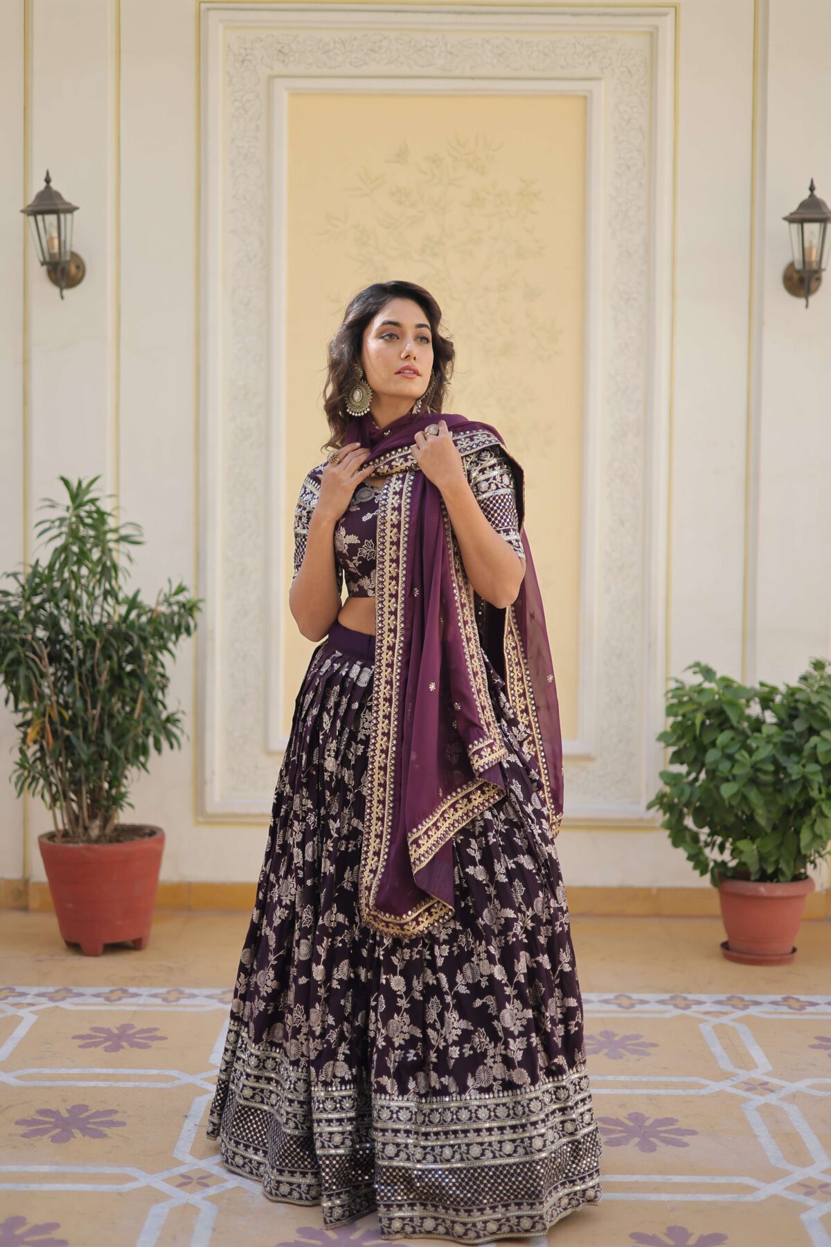 Designer Pure Viscose Jacquard Embroidered Lehenga Choli with Dupatta - Image 30