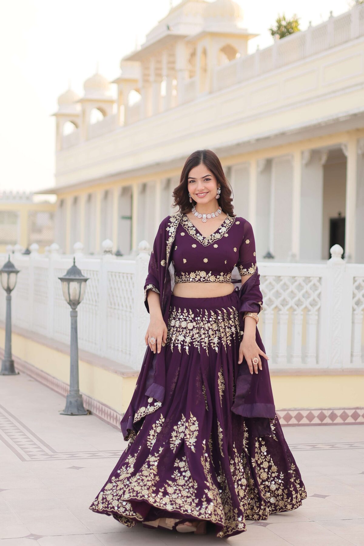 Wine Georgette Lehenga Choli with Sequins Embroidered Dupatta - Image 5